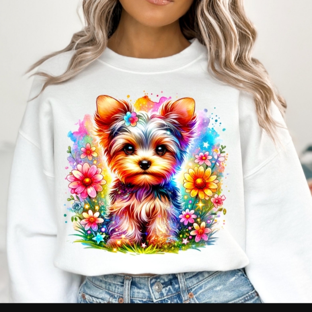 Colorful Yorkie Print Sweatshirt